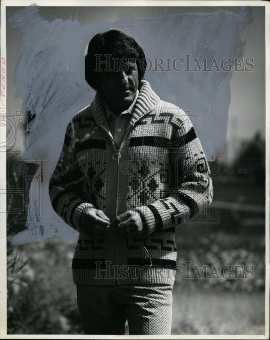 1972 Jacquard Zip Jacket Knit with Collar, Available at Higbee's - Historic Images