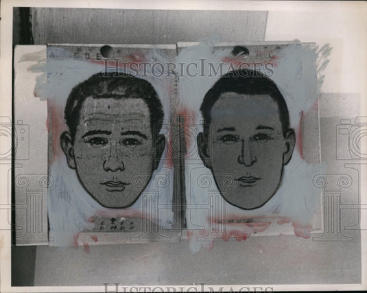 1968 Sketch of Lakeside Hospital robbery suspects in Ohio - Historic Images