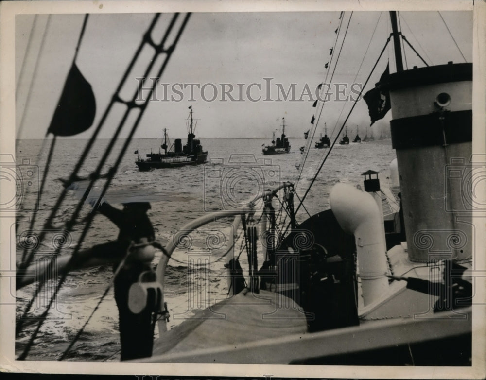 1938 German ships steam thru Kiel Bay on review  - Historic Images