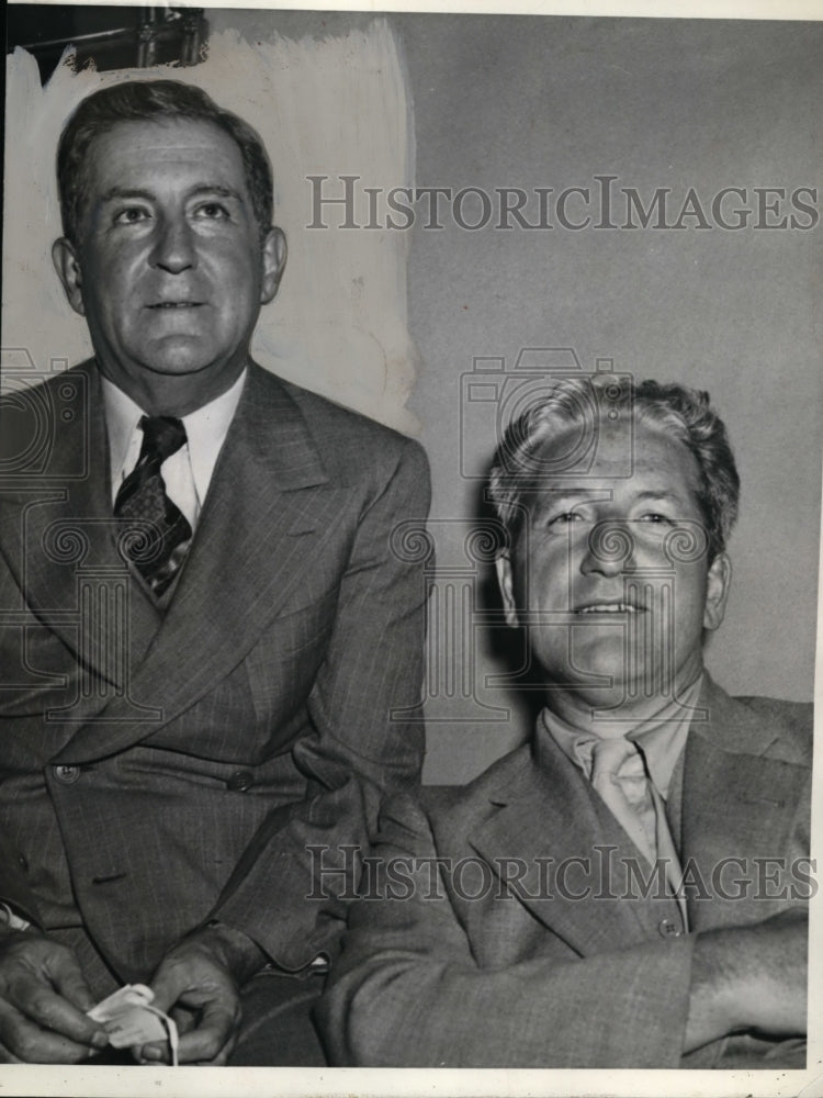 1938 Press Photo Sheridan Downey &amp; Frank Scully at Biltmore Hotel, Los Angeles - Historic Images