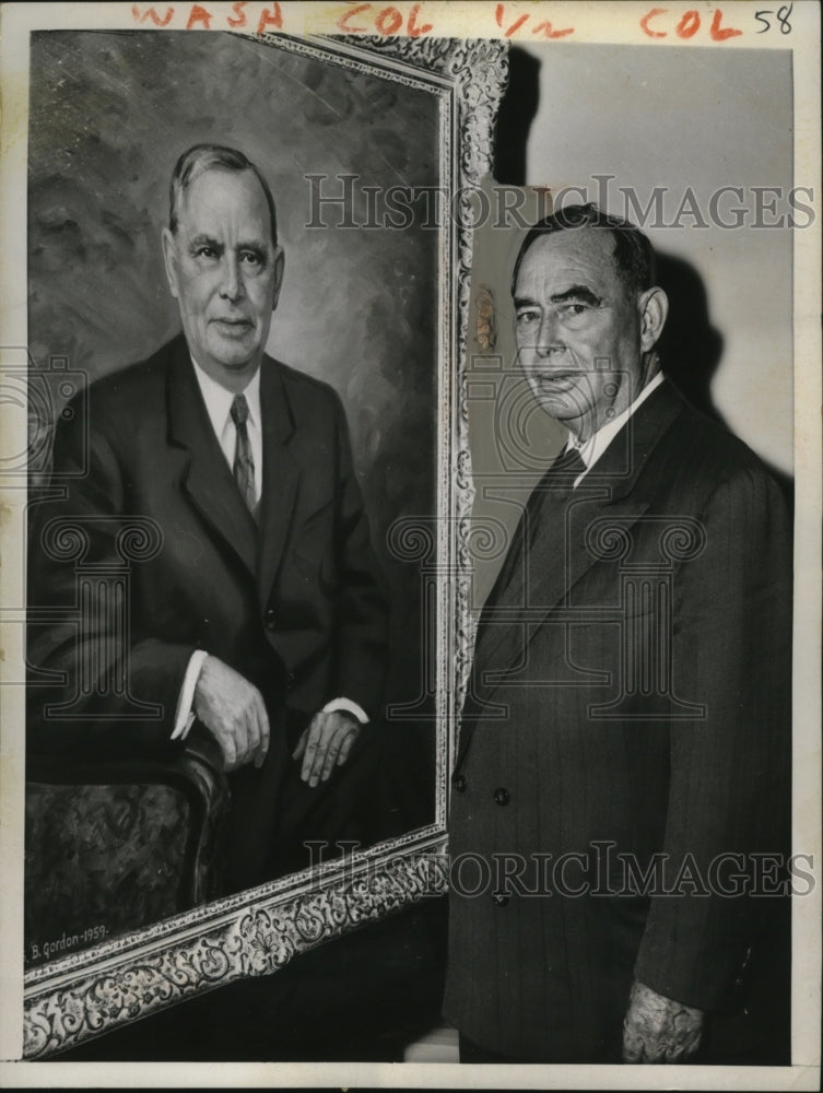 1959 Press Photo MA Rep Joe Martin &amp; portrait of self by Boris Gordon in DC-Historic Images