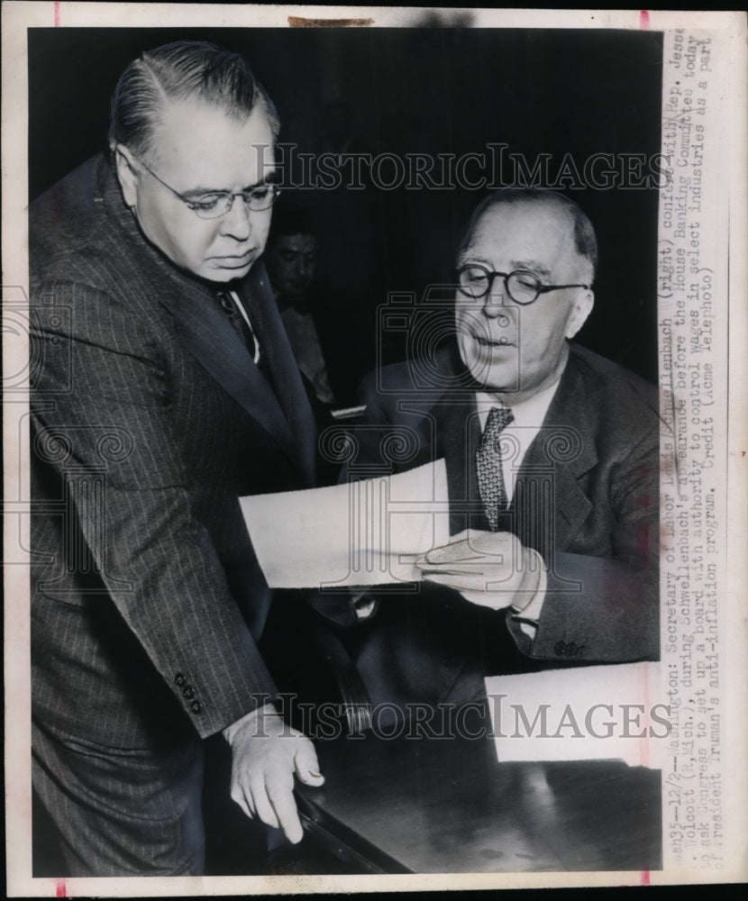 1947 Lewis Schwellenbach, Jesse Wolcott at House Banking Committee - Historic Images