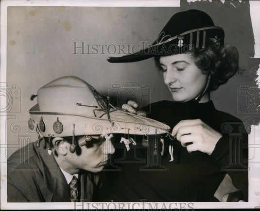 1951 Press Photo Study Hat with Lucky Charms for Italian Students - neo02124-Historic Images