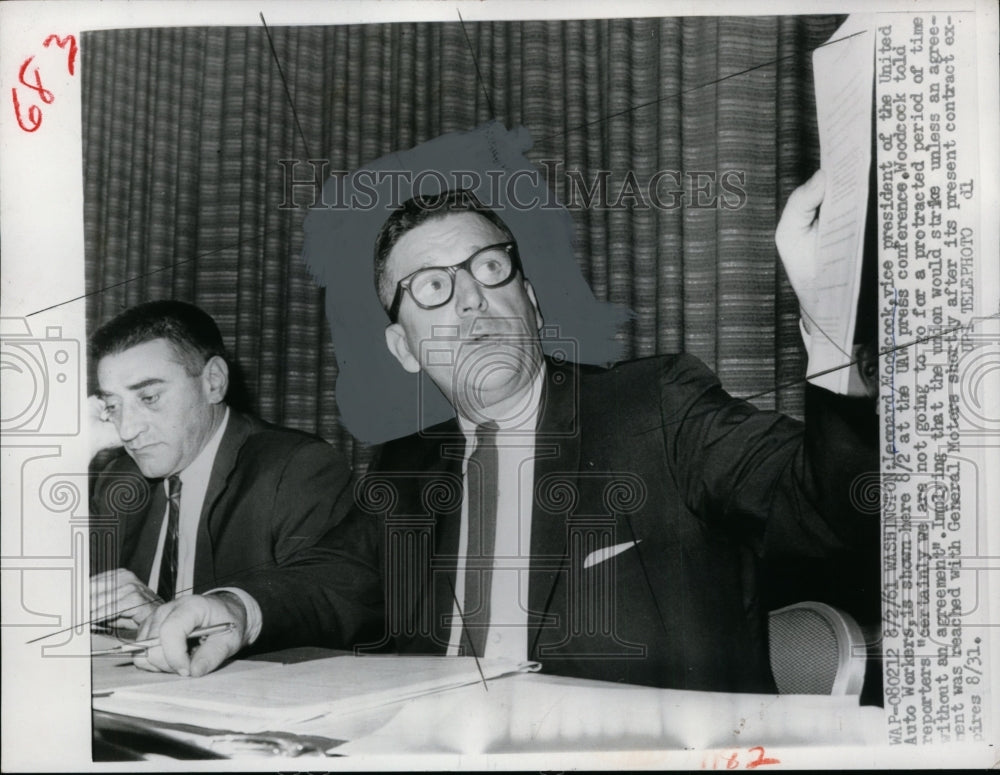 1961 Leonard Woodcock at UAW Press Conference, Washington, D.C. - Historic Images