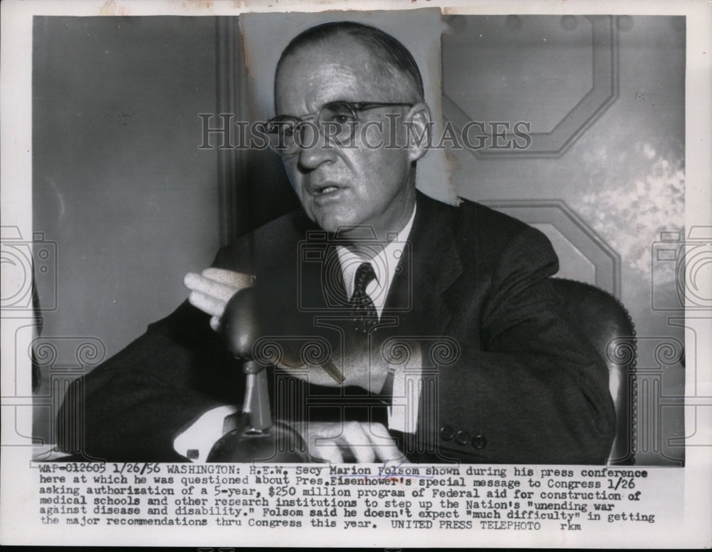 1956 Marion Folsom Press Conference on Medical Federal Aid - Historic Images