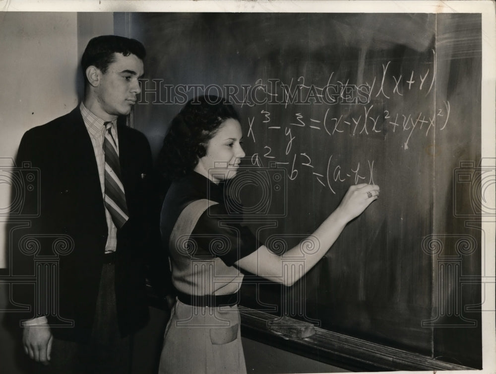 1940 Bob Penovich, Alyce Treacle Doing High School Algebra - Historic Images