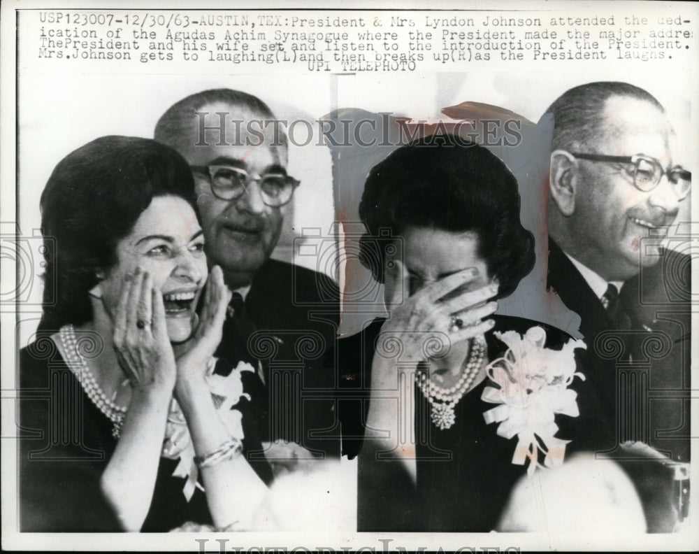 1964 President &amp; Mrs Johnson at Dedication of Agudas Achim Synagogue - Historic Images
