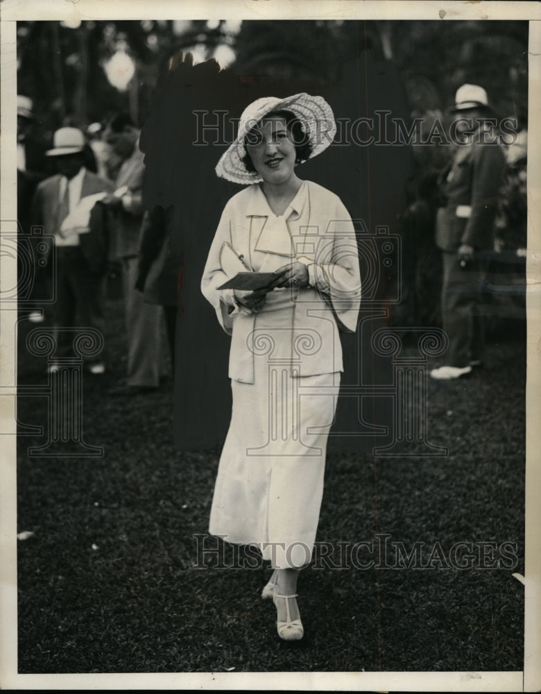 1934 Press Photo Mrs. Tex Rickard at Hialeah Park Racetrack, Miami, Florida - Historic Images