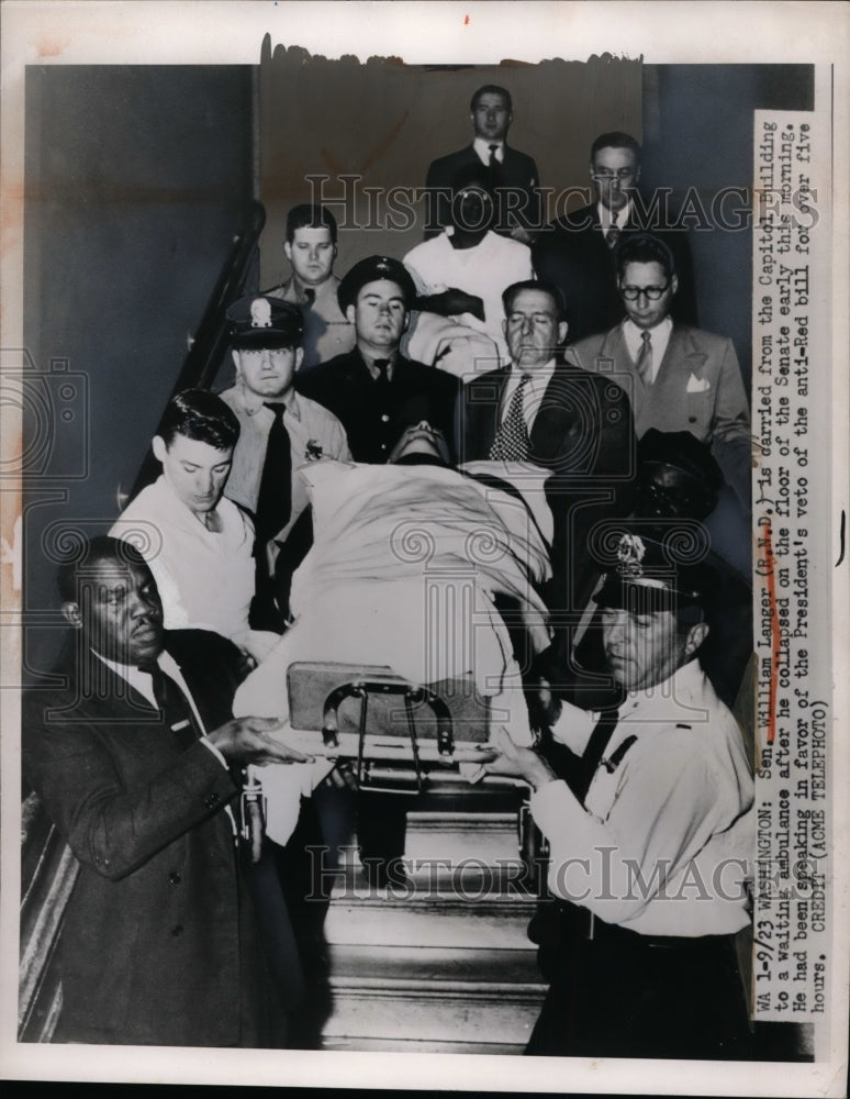 1923 Press Photo Senator Langer Carried from Capitol Building to Ambulance-Historic Images