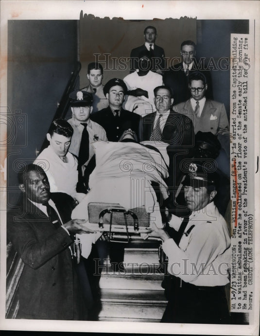 1923 Press Photo Senator Langer Carried from Capitol Building to Ambulance-Historic Images