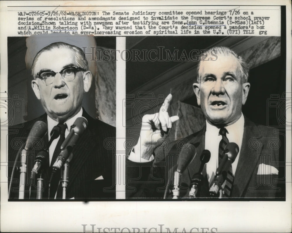 1962 Press Photo Series John C. Stennis, A. Willis Robertson at Senate Hearing-Historic Images