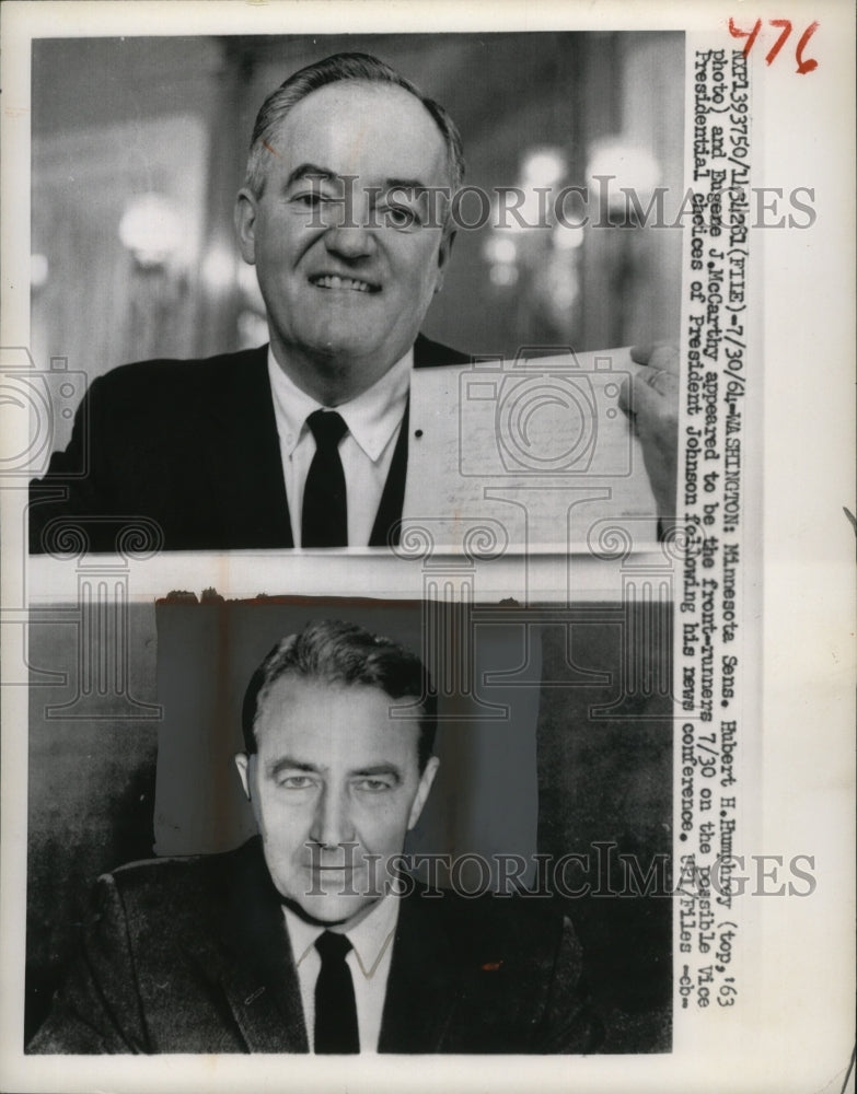 1964 Press Photo Minnesota senators Hubert Humphrey & Eugene McCarthy-Historic Images