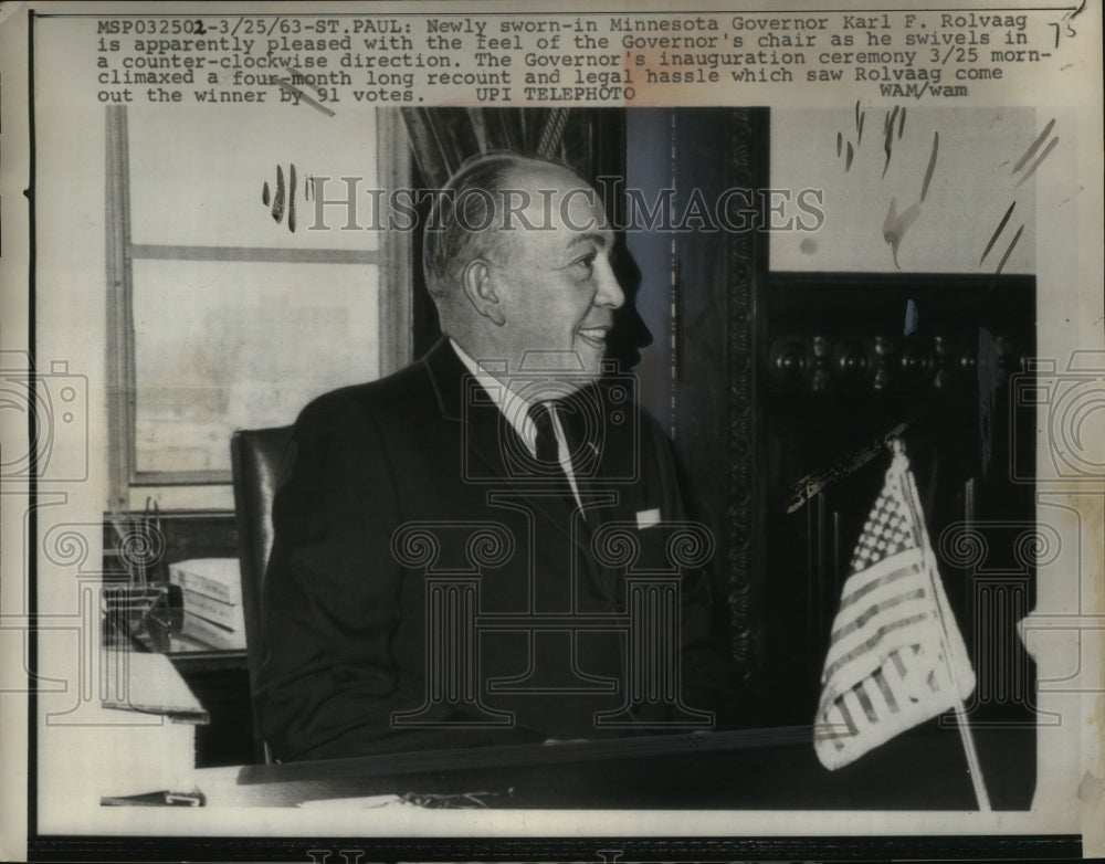 1963 Press Photo Minnesota Governor Karl Rolvaag - Historic Images
