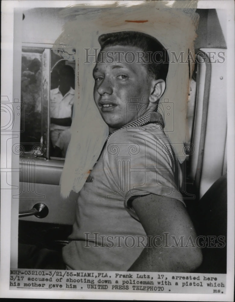1955 Press Photo Frank Lutz, Arrested for Shooting Police Officer, Miami Florida-Historic Images