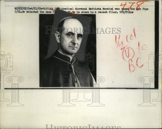 1963 Press Photo Cardinal Giovanni Battista Montini was Named New Pope Paul VI - Historic Images