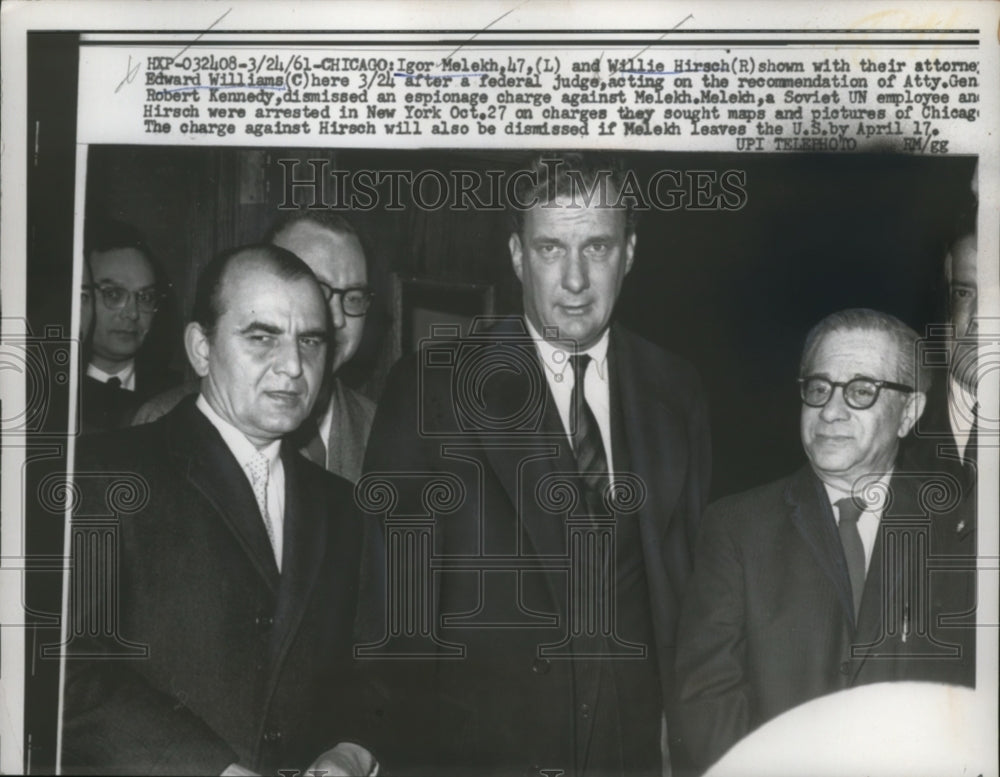 1961 Press Photo Igor Melekh, Willie Hirsch &amp; Edward Williams espionage charges - Historic Images