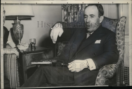 1953 Press Photo French Premier Antoine Pinway raps US Trade Barriers-Historic Images