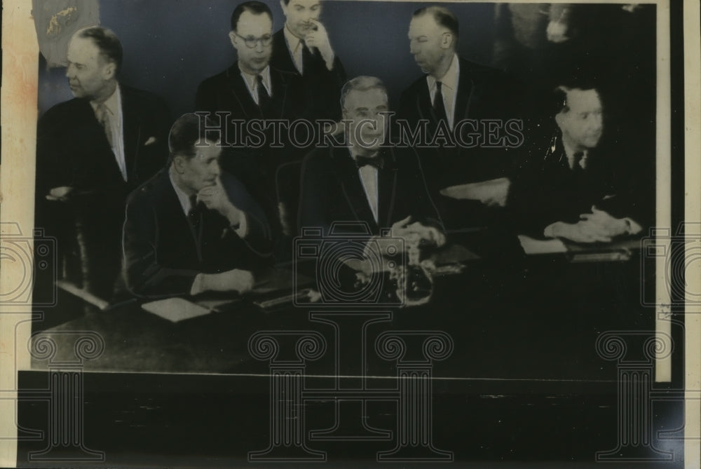 1958 Press Photo US Sec of State Christian Herter &amp; Llewellyn Thomas Big Four - Historic Images