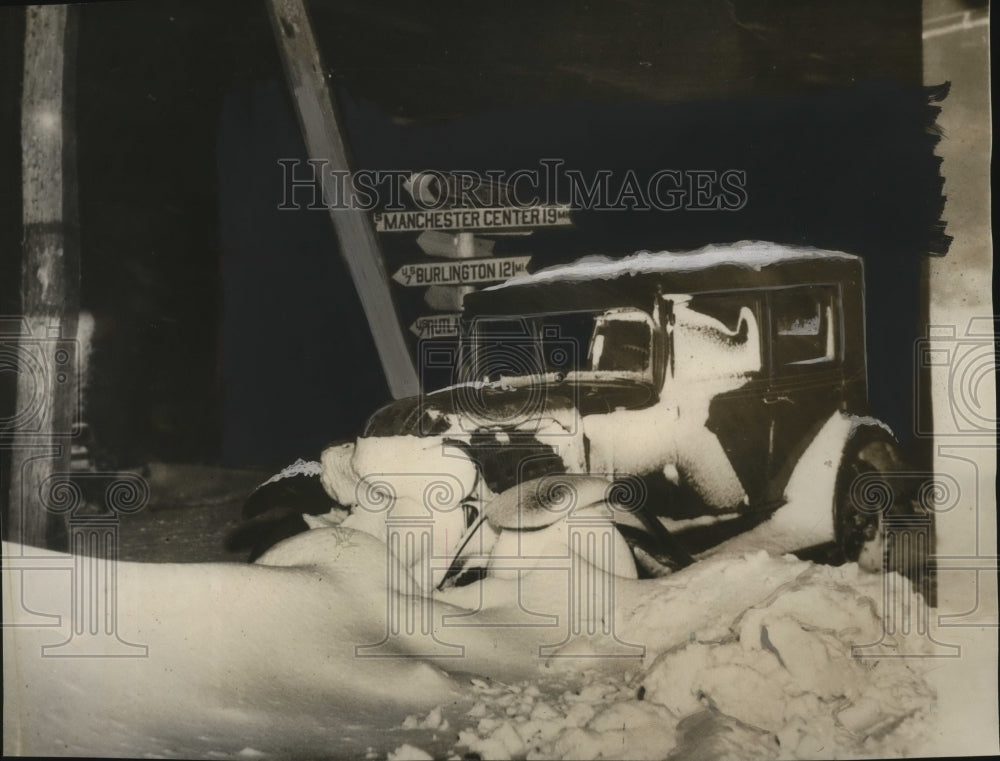 1931 Car Stuck in Snowdift En Route to Bennington, Vermont - Historic Images