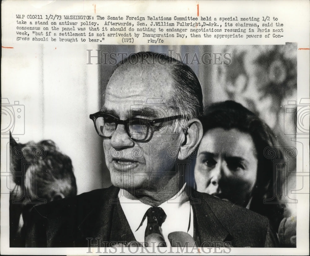1973 Press Photo J. William Fulbright During Anti-Wat Policy Press Conference-Historic Images