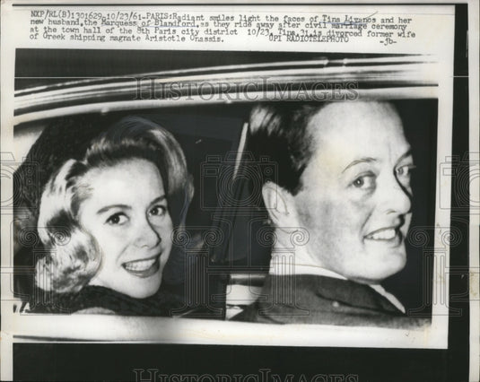 1961 Press Photo Tina Livanos & Marquess of Blandford on Wedding Day, Paris - Historic Images