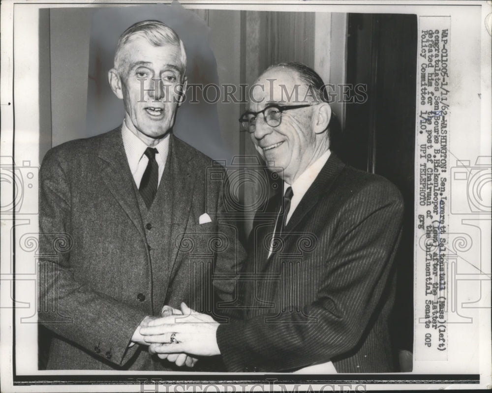 1962 Press Photo Leverett Saltonstall Deafeats Bourke Hickenlooper for Senate-Historic Images