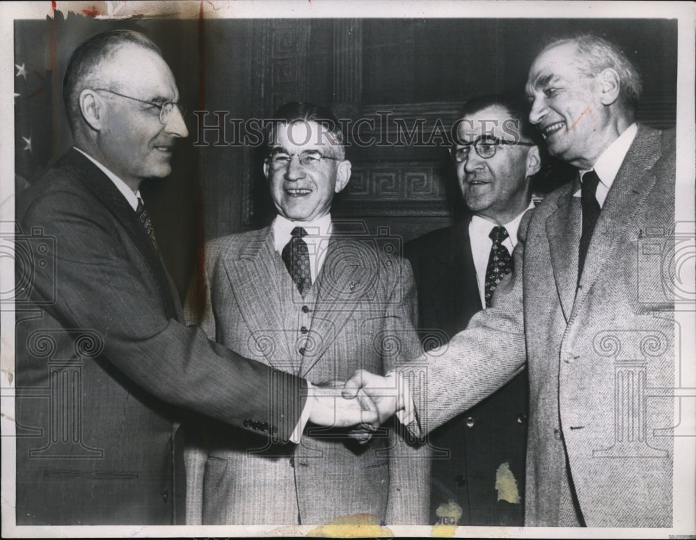 1953 Press Photo Fred G. Aandahl Congratulated After Being Sworn In - neo08322-Historic Images