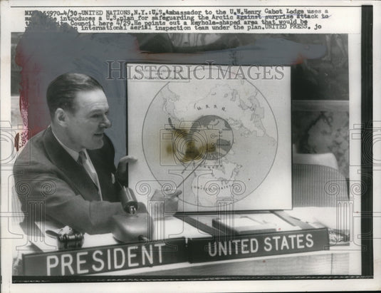 1958 Press Photo Henry Cabot Lodge at United Nations Security Council Meeting-Historic Images
