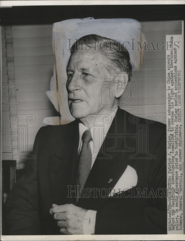 1951 Press Photo Patrick J. Hurley at MacArthur Investigating Committee - Historic Images