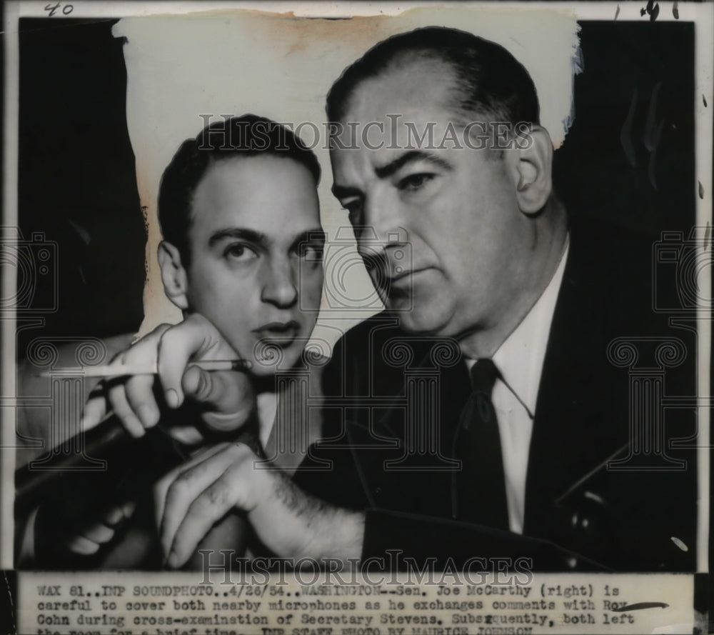 1954 Sen. Joe McCarthy with Roy Cohn during cross examination-Historic Images