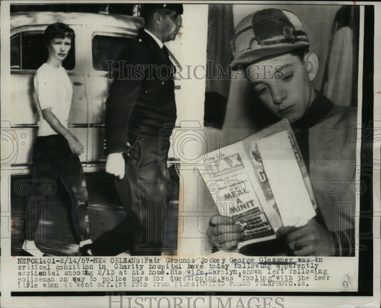 1957 Press Photo Jockey George Glassner & Wife Carolyn, Involved in Shooting - Historic Images