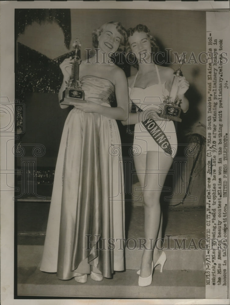 1953 Press Photo Delores Jerde Miss South Dakota, Elainn Holenbrink Miss Wyoming - Historic Images