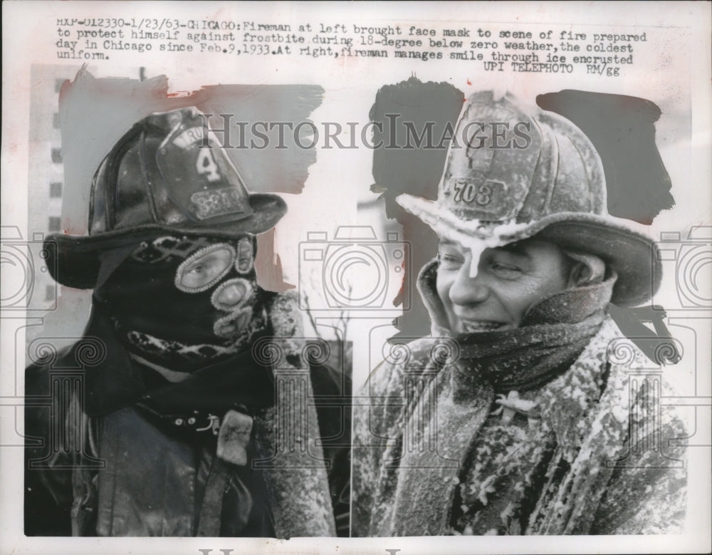 1963 Press Photo Fireman Wears Facemask to Fend Off Subzero Weather - neo15460-Historic Images