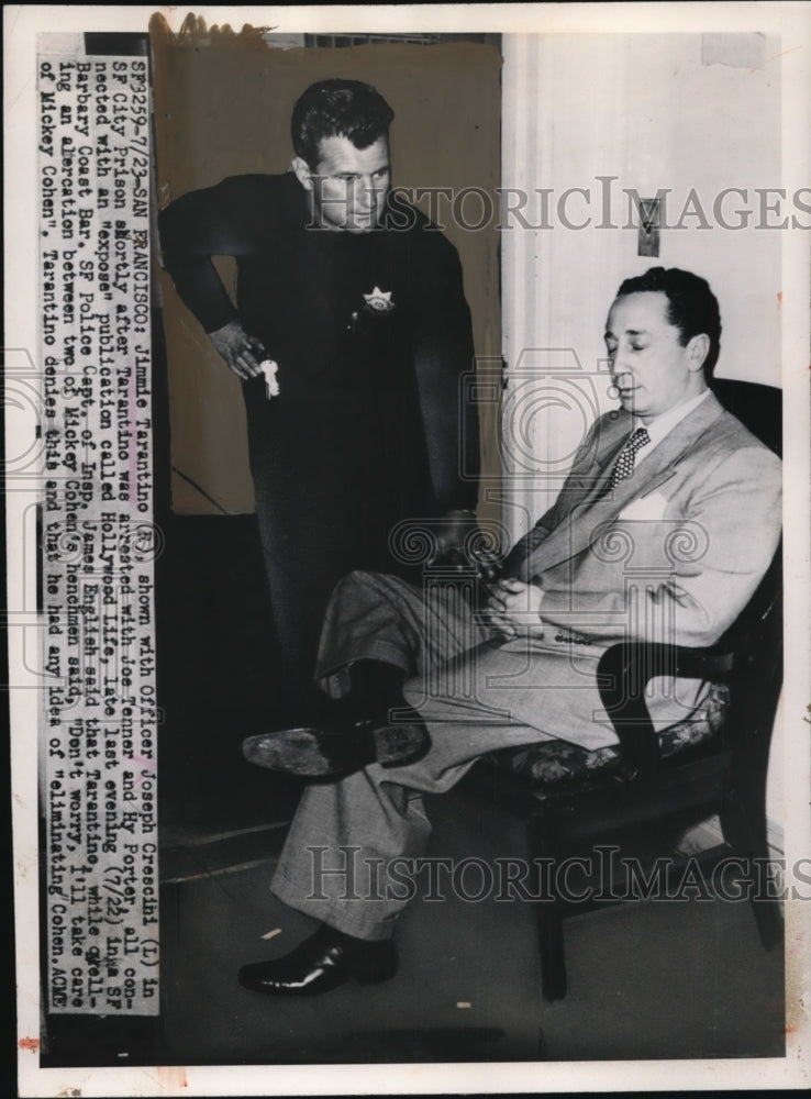 1949 Press Photo Jimmie Tarantino, officerr Joseph Crescini at CF City prison-Historic Images