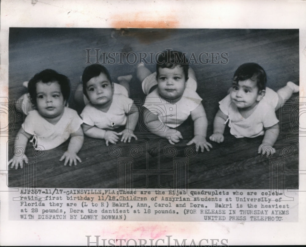 1954 Press Photo Hijab Quadruplets Bakri, Ann, Carol, Dora of Gainsville florida-Historic Images