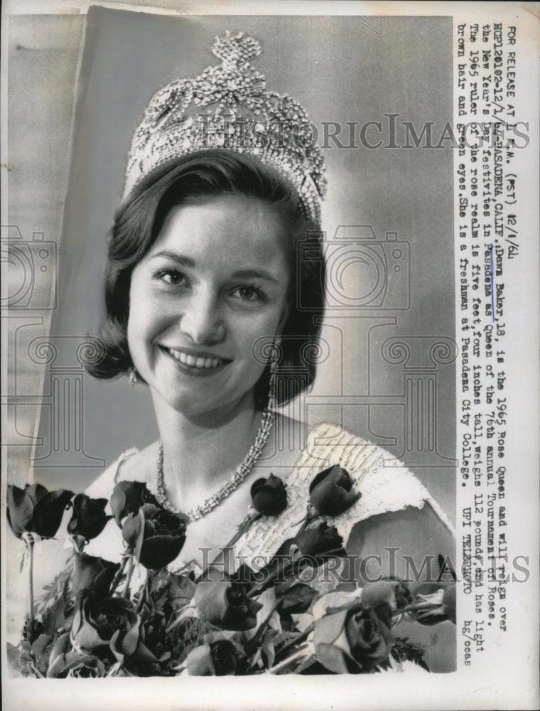 1964 Press Photo Dawn Baker is 1965 Rose Queen in Pasadena California-Historic Images