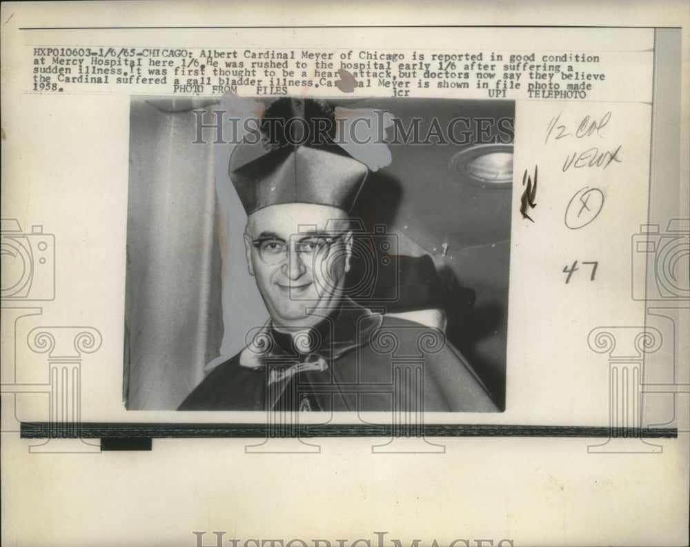 1958 Press Photo Cardinal Albert Meyer of Chicago - Historic Images