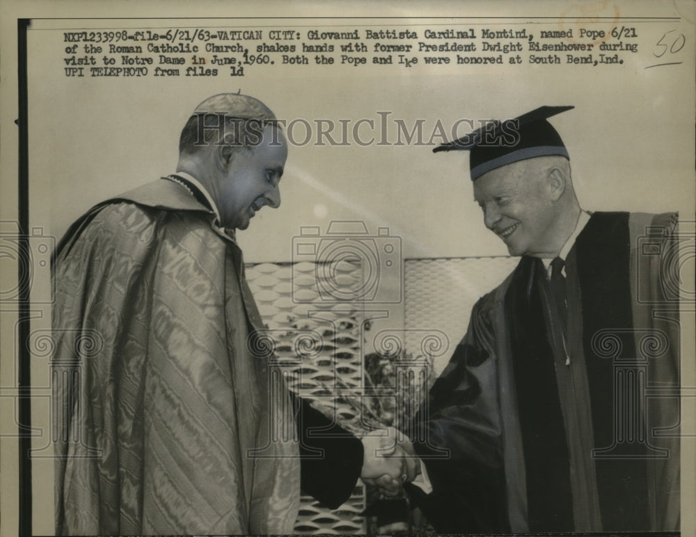 1963 Press Photo Giovanni Battista Cardinal Montind, New Pope, &amp; Eisenhower-Historic Images