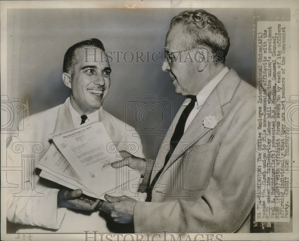 1947 Press Photo AFL Pres Hutchings &amp; R. Benham Submit Non-Communist Affadavits-Historic Images