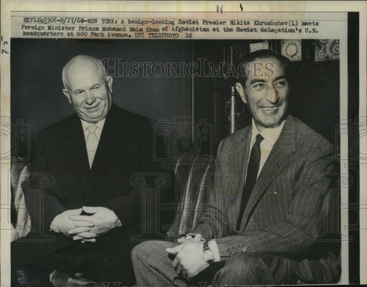 1960 Press Photo Soviet Premier Nikita Khruschev & Mohamed Khan of Afghanistan- Historic Images