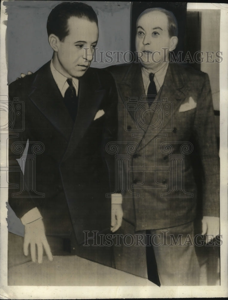 1938 Press Photo paul A Wright at LA court on manslaughter charge, atty J Gesler - Historic Images