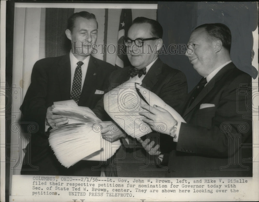 1956 Press Photo Lieutenant Governor John W Brown Mike V DiSalle Columbus Ohio - Historic Images