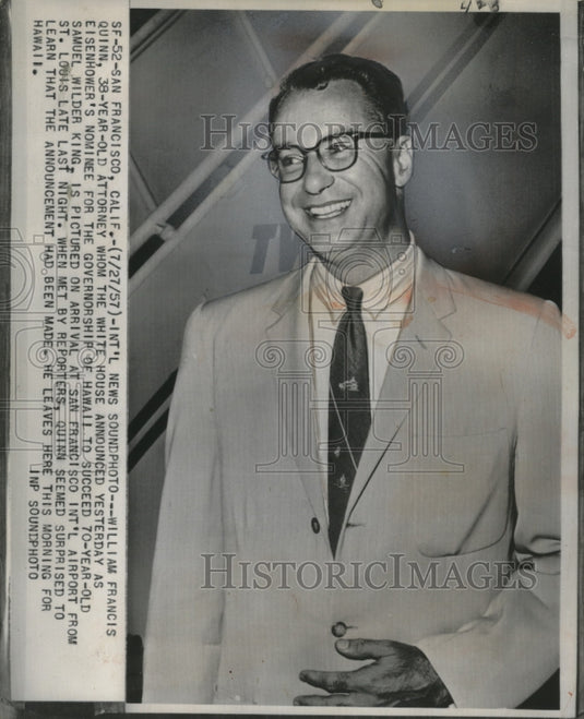 1957 Press Photo William Francis Quinn nominated as Governor of Hawaii - Historic Images