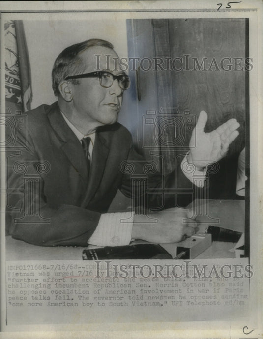 1968 Press Photo Governor speaks of peace talks on Vietnam war - neo24019-Historic Images