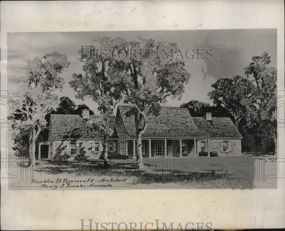 1938 Press Photo Drawing of President Roosevelt&#39;s Dream House at Hyde Park, NY-Historic Images