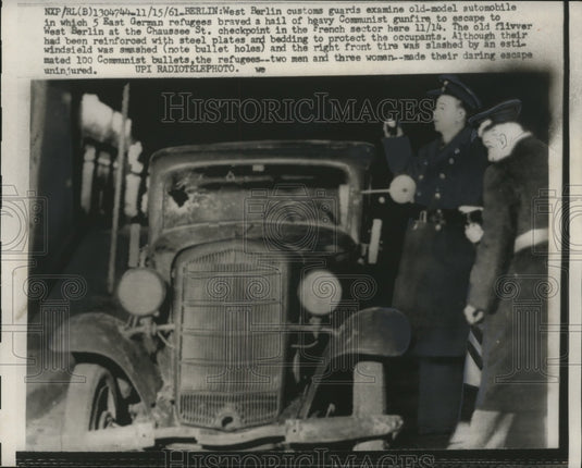 1961 Press Photo West Berlin guards & car used by Eat German escapees-Historic Images