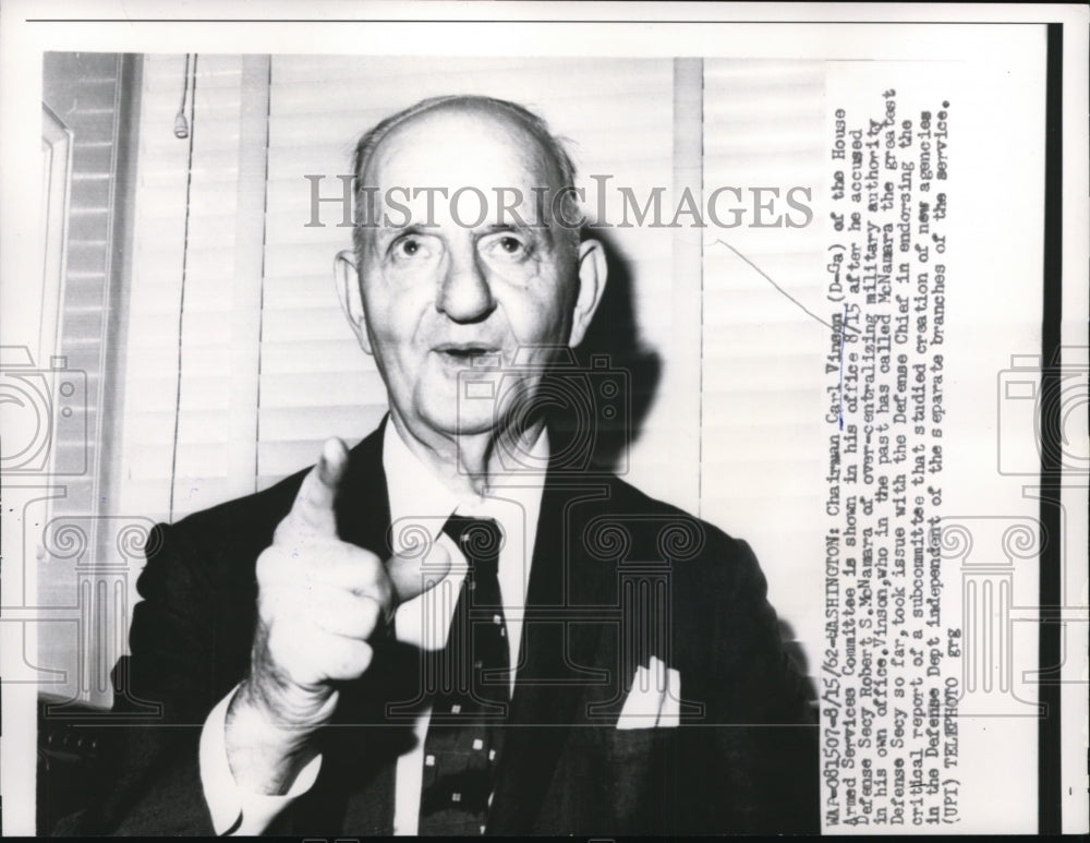 1962 Press Photo GA Rep Carl Vinson at House Armed Service Committee - nep00833-Historic Images