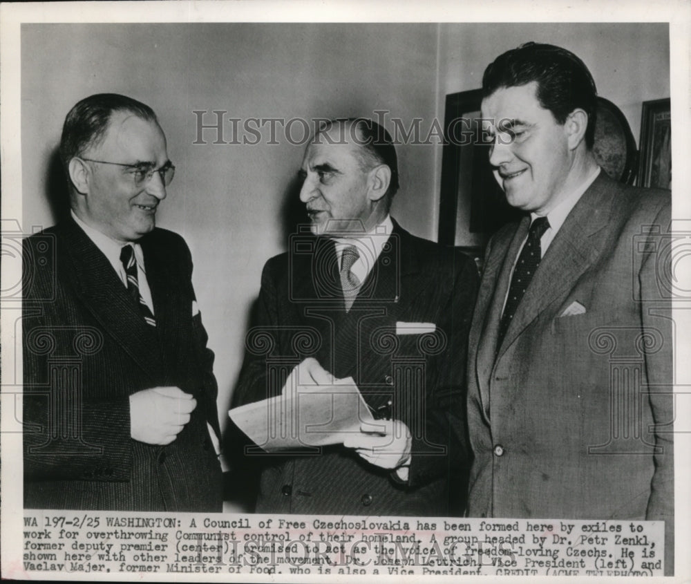 1949 Dr Pete Zenkl, Dr Joseph Lettrich, Vaclac Majer Free Czech - Historic Images