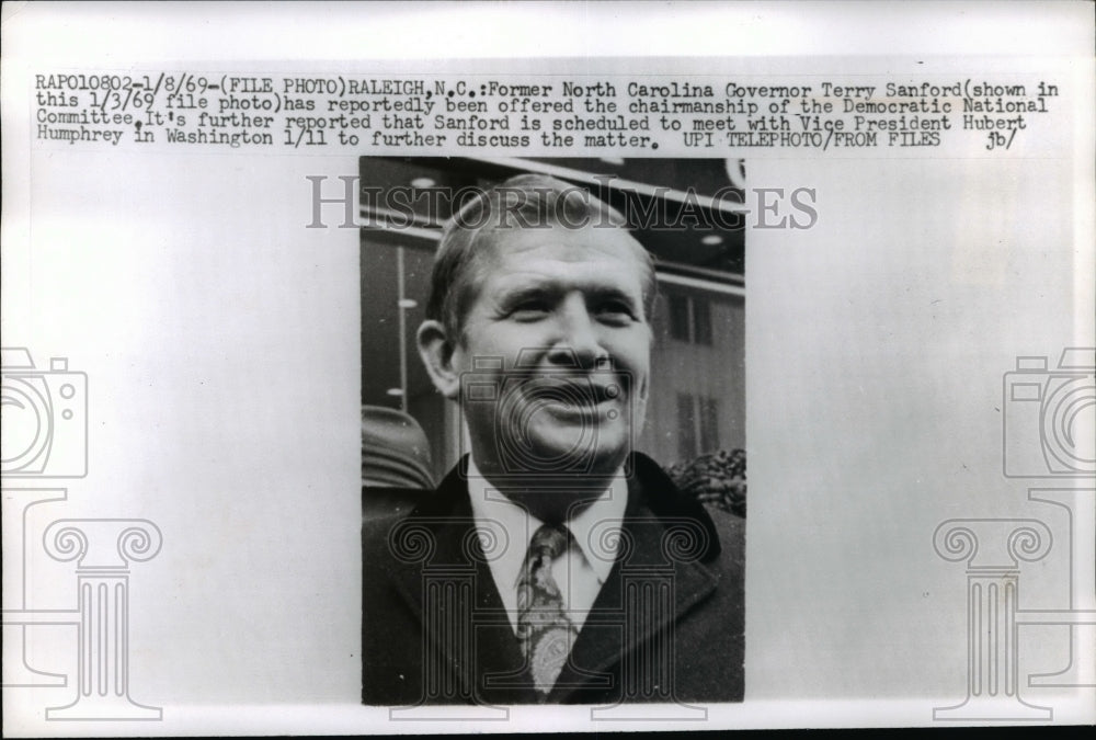 1969 Press Photo Former NC Governor Terry Sanford for Democratic Committee - Historic Images