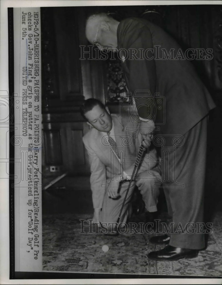 1954 Harry Poe Reading PA golf pro &amp; Governor John Fine  - Historic Images